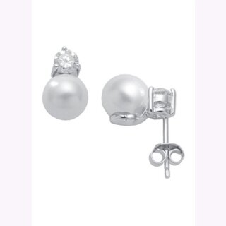 Ohrstecker aus Silber mit weißen Zirkonia und synthetischer Perle