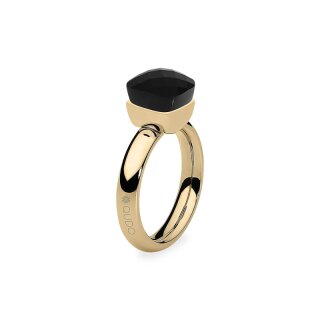 Qudo Ring Firenze Edelstahl Goldplattiert mit Kristallstein Jet  – Shades of Rose & Grey