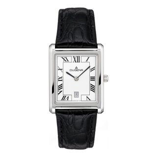 Herrenuhr Dugena Quadra Classica Weiß Silber Lederband Schwarz