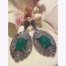 Ohrhänger Silber mit grünem Achat und Markasiten