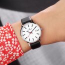 Damenuhr Dugena Moma Weiß Silber Lederband Schwarz