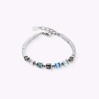 Coeur de Lion Armband Sparkling Cubes Fusion Chain silber-blau