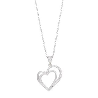 Halskette Herzen 925/- Silber rhodiniert mit Zirkonia