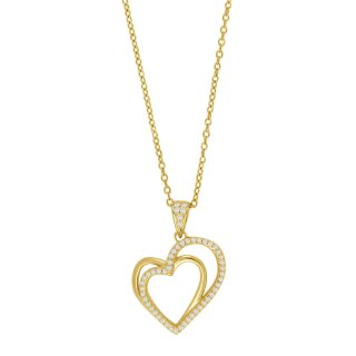 Halskette Herzen 925/- Silber vergoldet mit Zirkonia