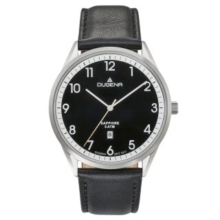 Armbanduhr Dugena Slim Line Schwarz mit Lederband schwarz