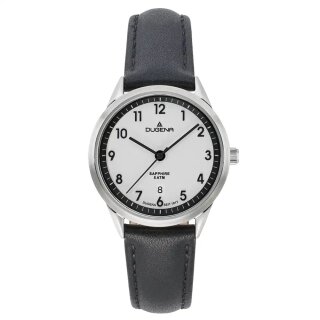Damenuhr Dugena Slim Line Silber Lederband schwarz