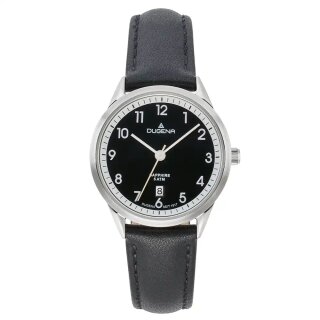 Damenuhr Dugena Slim Line Schwarz Lederband schwarz