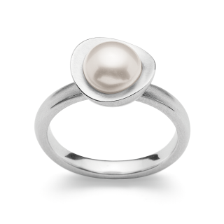 Ring925/- | Sterlingsilber Schimmernde Perle umgeben von strahlendem Silber